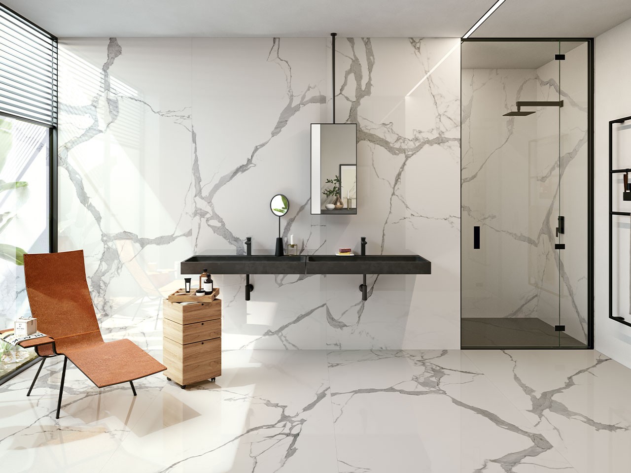 Salle de bains moderne en grès effet marbre Salle de bains moderne en grès effet marbre